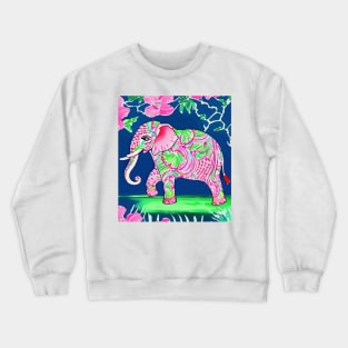 Pink elephant in hibiscus garden Crewneck Sweatshirt